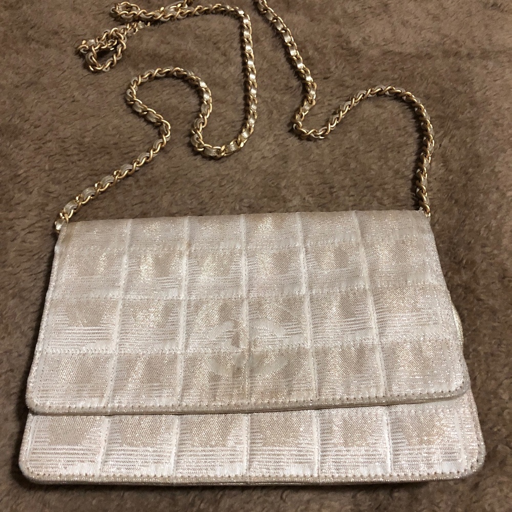 TODAY ONLY:AUTHENTIC CHANEL WOC GOLD FABRIC - Tear bottom inside
